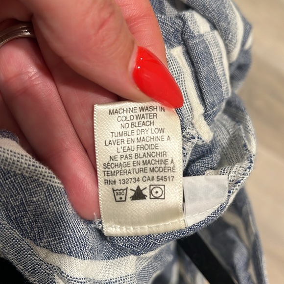 Anthropologie Cloth & Stone Striped cropped linen Jumpsuit romper XS blue white - Picture 10 of 10